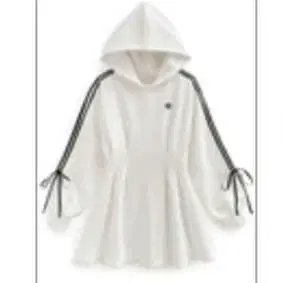 GRL 로고 자수 라인 리본 후드티 미니 원피스 아이보리