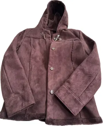 Peyton Place 후드 부착 스웨이드 느낌 코트 보아 안감