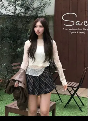 emmy 레트로 체크 플리츠 미니 치마바지