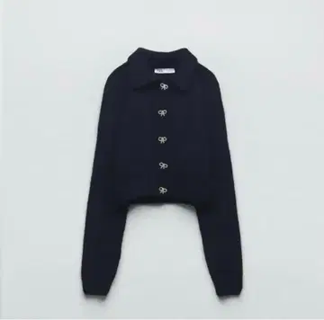 ZARA 니트 가디건 리본 버튼 비쥬 발레코