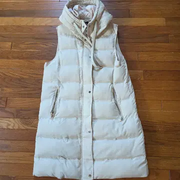 ZARA 베이지 후드 부착 롱 다운 베스트 M 사이즈