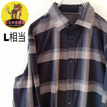 USA 구제 의류 플란넬 셔츠 L 상당 블랙 베이지 체크