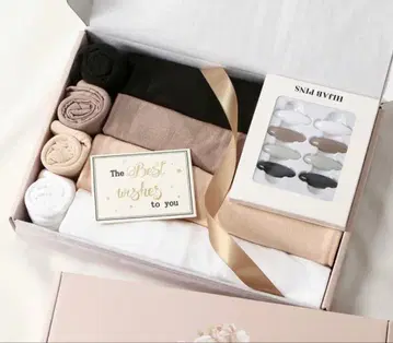 히잡 스카프 4색 세트 기프트 세트 히잡 캡과 히잡 핀도 있습니다