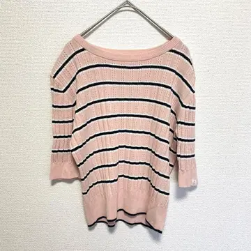 anySiS L'aube 반팔 니트 풀오버 핑크 x 보더