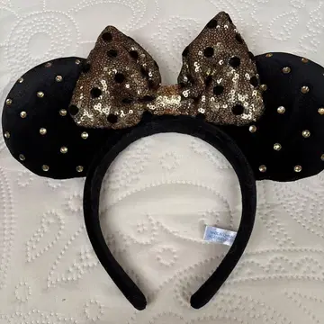 디즈니 미키 마우스 모양 머리띠 블랙과 금색 도트