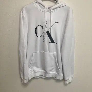 Calvin Klein 화이트 후드 부착 후드티