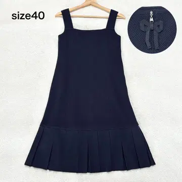 새상품급 FOXEY 리본 플리츠 지퍼 와플 니트 원피스 40 네이비