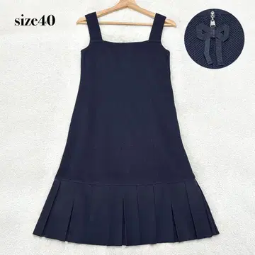 새상품급 FOXEY 리본 플리츠 지퍼 와플 니트 원피스 40 네이비