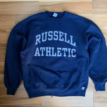 USA 제조 러셀 로고 프린트 맨투맨 앞 V 네이비 L 90s