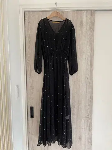 별 패턴 블랙 롱 원피스 로즈버드 저널 결혼식 2차 모임 쉬폰