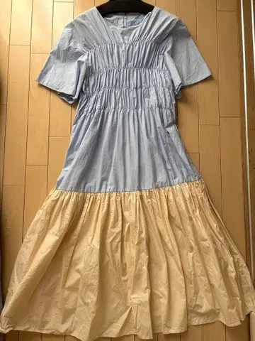 스카이블루 아이보리 개더 롱 원피스