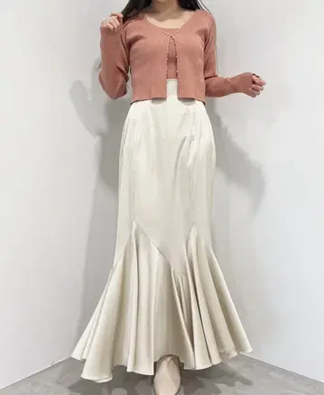 cocodeal 새틴 피쉬테일 머메이드 스커트 화이트