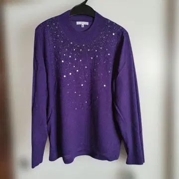 미사용 택 포함 MISSEL 스팽글 장식 보라색 긴팔 스웨터 LL