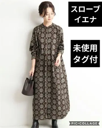 미사용 슬로브 이에나 빈티지 타일 프린트 원피스