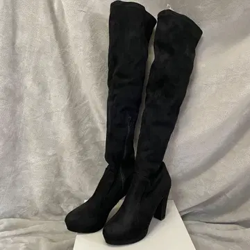 R&E 스웨이드 느낌 니하이 부츠 L 블랙