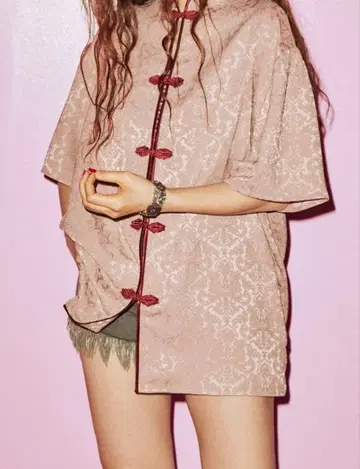 jouetie 스탠드 칼라 차이나 셔츠 핑크