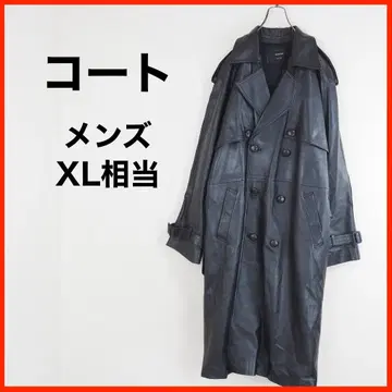 A4308 새상품급 트렌치코트*가죽풍*더블 브레스트*롱*XL 상당*블랙