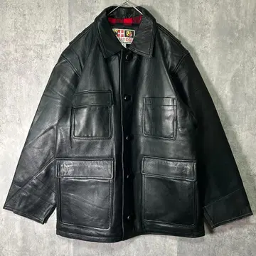 최고급 두꺼운 천연 가죽 카 코트 버팔로 체크 안감 블랙 천연 가죽