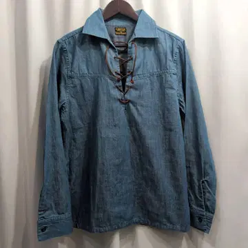 COOTIE 쿠티 샴브레이 가죽 레이스업 풀오버 셔츠