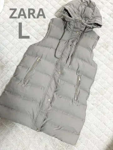 [새상품급] ZARA 후드 부착 롱 다운 베스트 L 사이즈 그레이