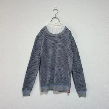 used 빈티지 긴팔 여성용 스웨터 크루넥 그레이 니트