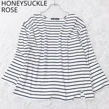 허니 서클 로즈 T셔츠 보더 면 100% 캐주얼 블랙 L