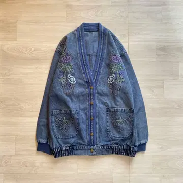 빈티지 레트로 데님 자켓 아우터 자수 아메카지 구제 의류