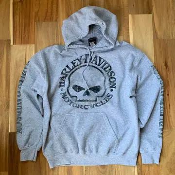 Harley-Davidson 스컬 디자인 백 프린트 후드티 그레이 M