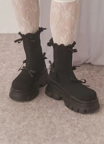 merry jenny 리본 리본 니트 부츠 블랙