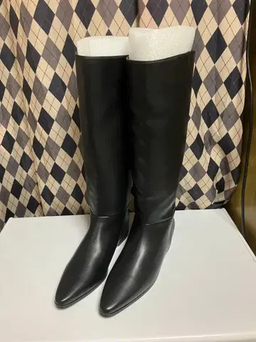블랙 가죽 스틸레토 롱 부츠
