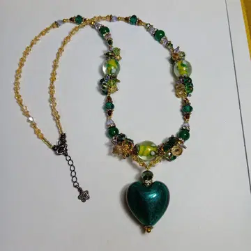 목걸이 하트 비즈 그린 금