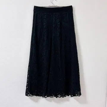 아나이 자수 레이스 플레어 롱 스커트 블랙
