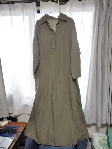 올리브 그린 셔츠 원피스 긴팔