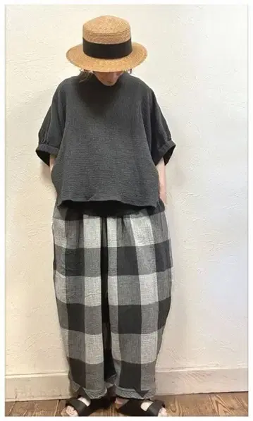 TANG 타구 탑 거즈 제품 워싱 팬츠 블록 깅엄 체크