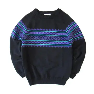 80S 핸드메이드 블랙 울 스웨터 구제 의류 노르딕 M 사이즈 레트로