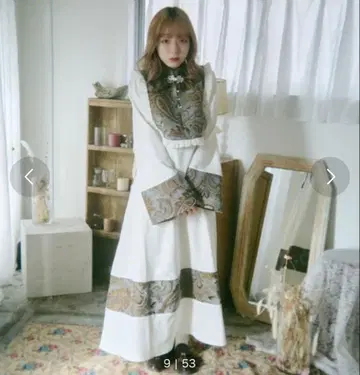 [쿠틸과 레트로] 2way 프릴 리본 자카드 베스트와 원피스 세트