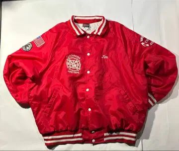 소방관 구제 의류 90s 자켓 Made in USA 바시티 자켓 레드