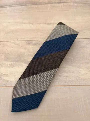 실크 울 혼방 청갈색 스트라이프 넥타이