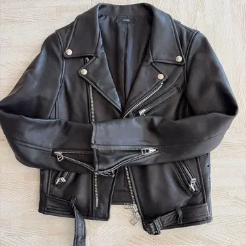 NINE 블랙 가죽 라이더 자켓