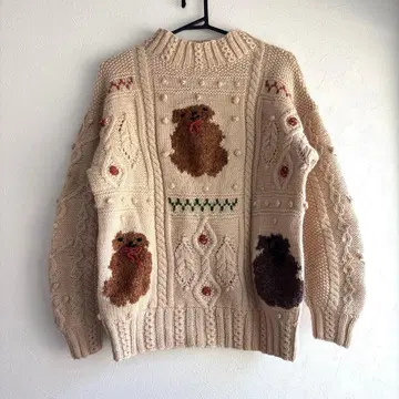 GRANDPA'S PRESENT 손뜨개질 니트 곰 패턴 모 95% M