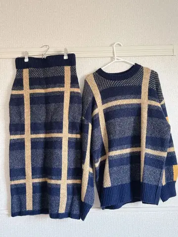 AZUL by MOUSSY 체크 무늬 스웨터 스커트 세트 S