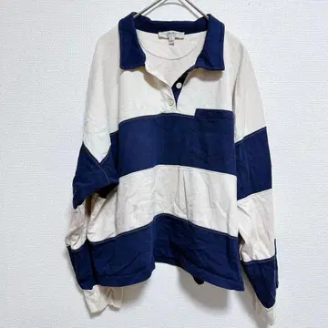 긴팔 피케 셔츠 네이비와 아이보리 [ L ] 보더 여성용