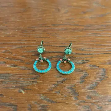파랑과 그린 스톤 후프 귀걸이