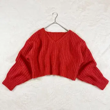 [ 그레일 ] 니트 스웨터 숏 기장 ( 프리 ) K-스타일 리브 V넥