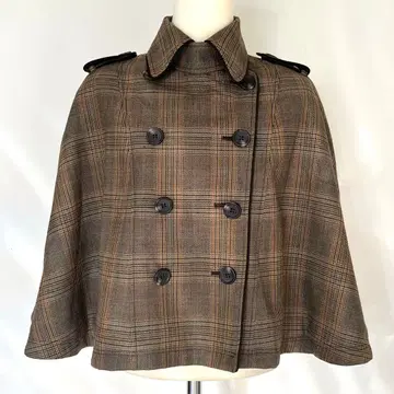 Lois CRAYON (로이스크레용) 체크 무늬 케이프 코트/판초