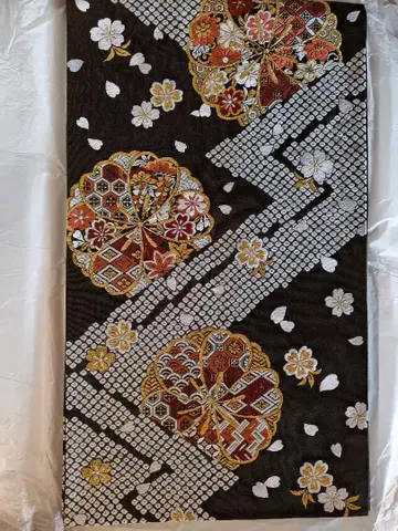 후리소데용 후쿠로 오비 벚꽃 꽃무늬 블랙