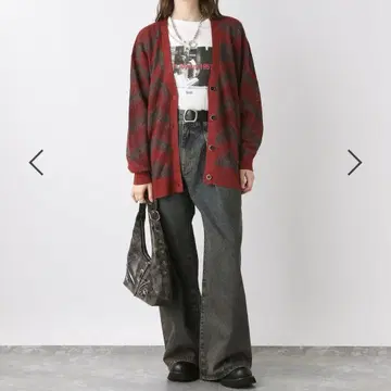 미사용 JEANASIS 랜덤 키라라메 자카드 V넥 가디건