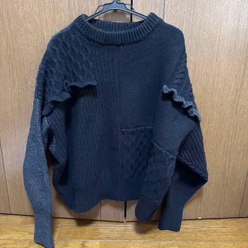 MACHATT 마차트 패치워크 프릴 니트 블랙 프리 울