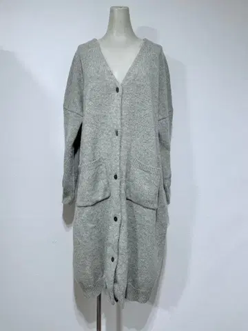 그레이 롱 가디건 V넥 포켓 부착