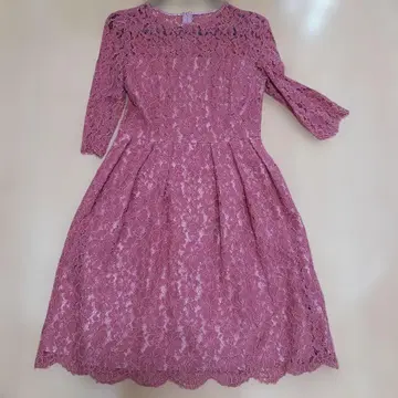 핑크 레이스 원피스 무릎 기장 긴팔